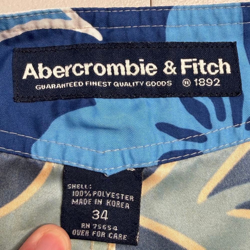 Abercrombie & Fitch Mens Size 34 Blue Floral Board Shorts Swim Trunks Hibiscus - Picture 2 of 12